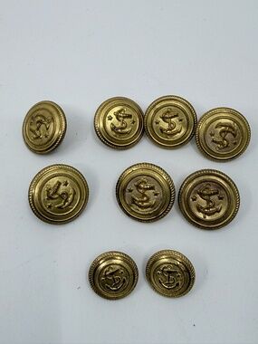 Vintage Set of Nine Waterbury Button Brass Blazer Buttons